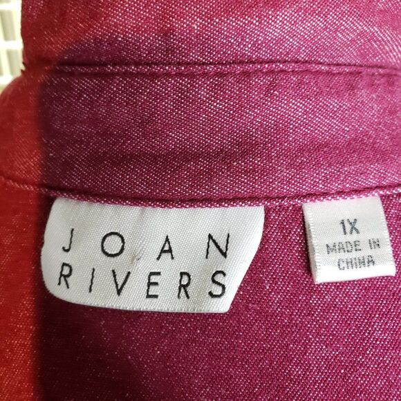 Vintage Pretty Joan Rivers Raspberry Pink Denim Jean Jacket womens 1X Shirt - Picture 9 of 10